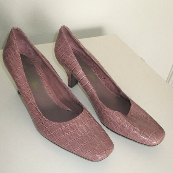 Easy Spirit "Brancht" Womens Dusty Pink Mauve Croco Leather Pump - Size 7.5M - Picture 2 of 7